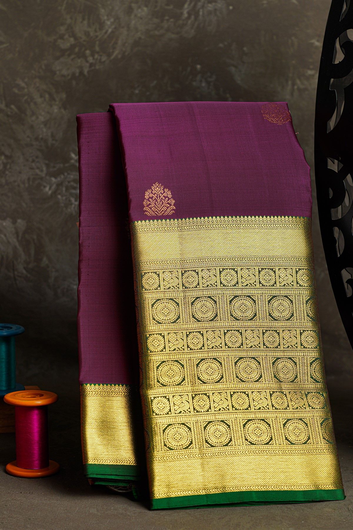 Kancheepuram Silk Purple Saree With Self Traditional Border