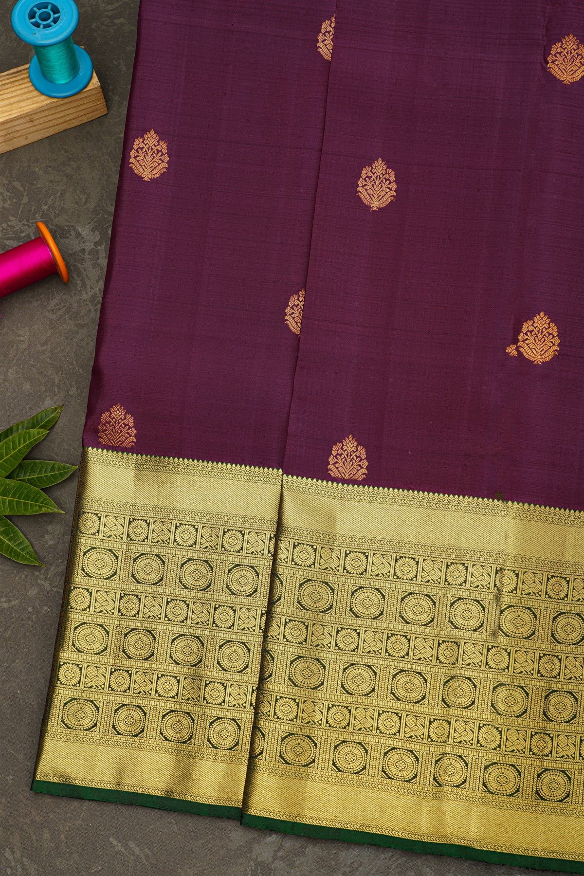 Kancheepuram Silk Purple Saree With Self Traditional Border