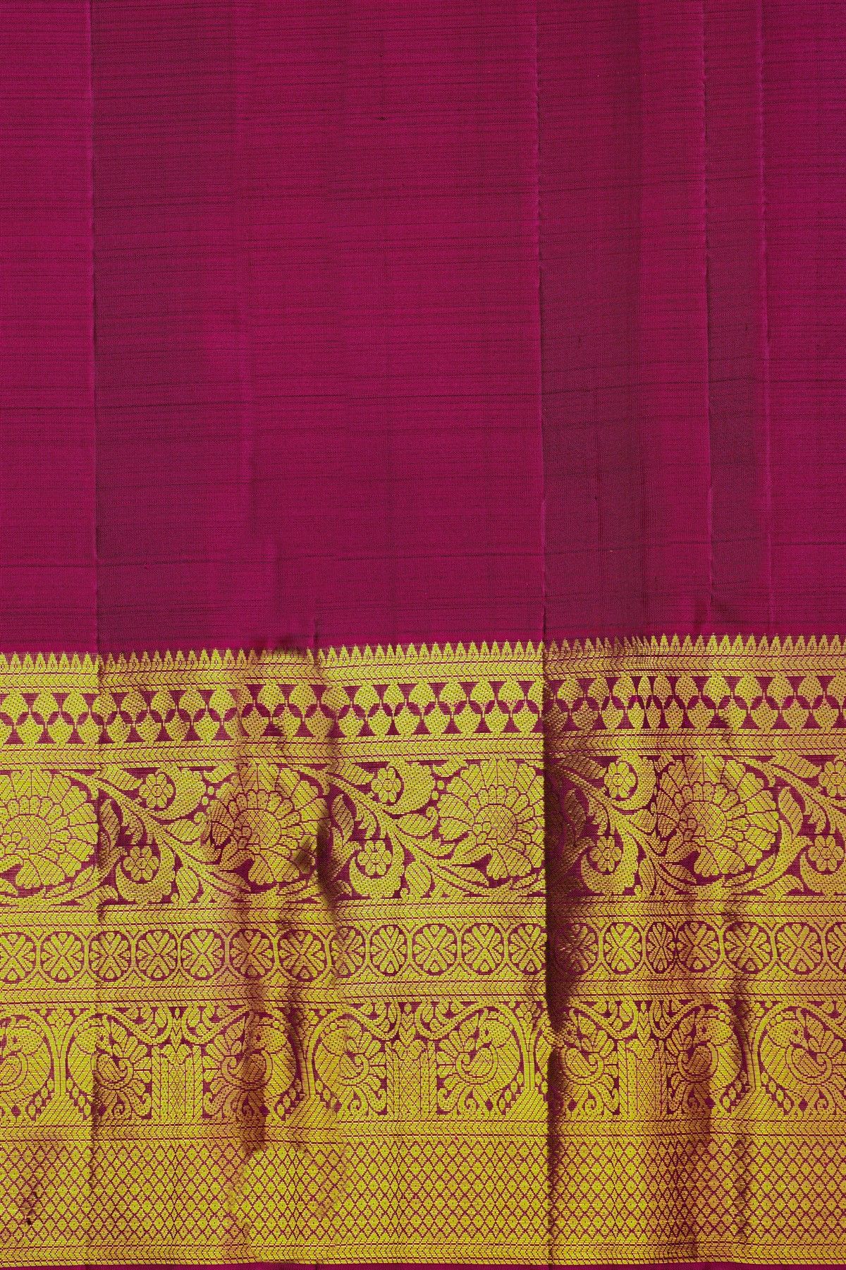 Kancheepuram Silk Bottle Green Saree With Florals And Leaves Jaal Border