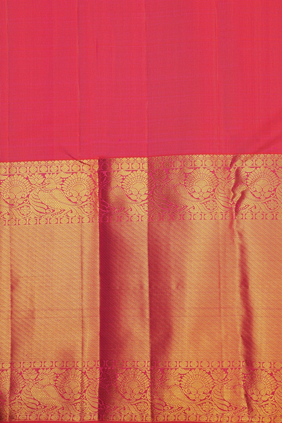 Kancheepuram Silk Pink Saree With Zari Lines And Peacocks Border