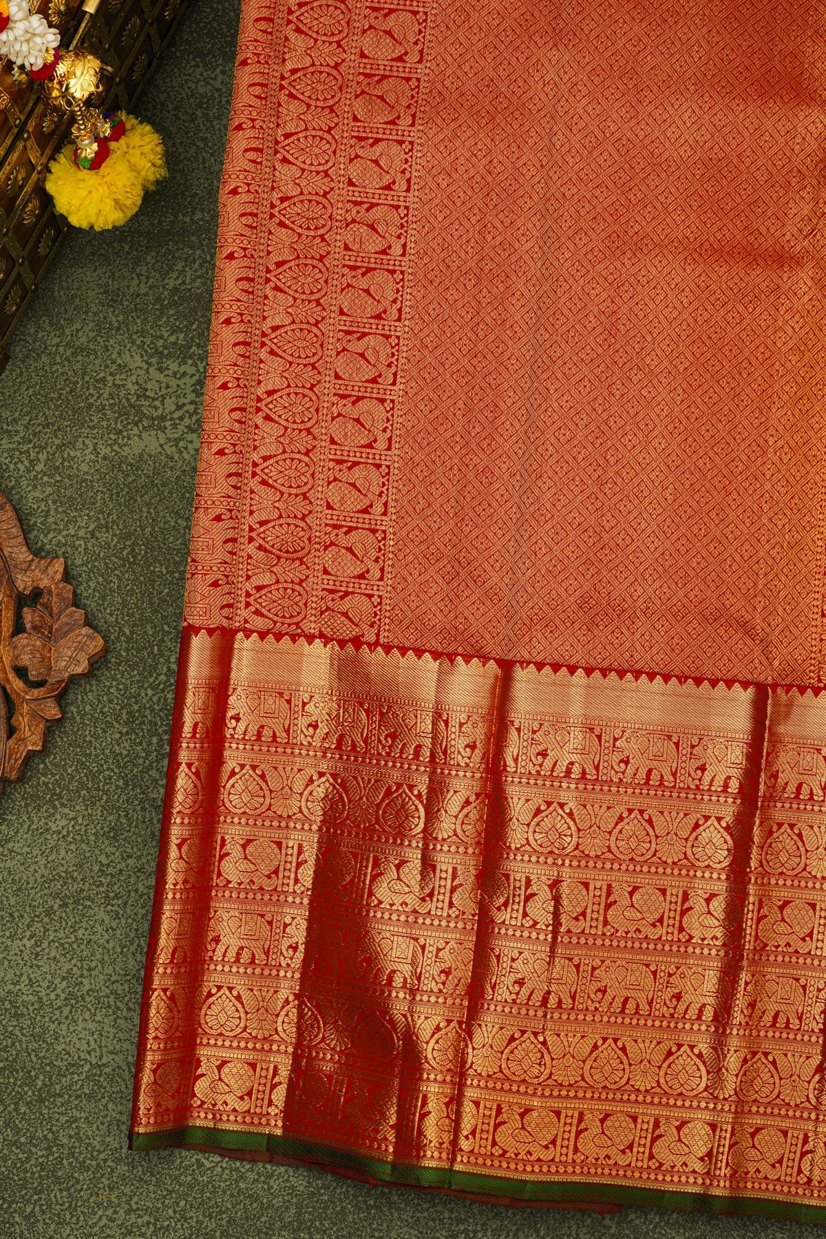 Kancheepuram Silk Red Saree With Traditional Border