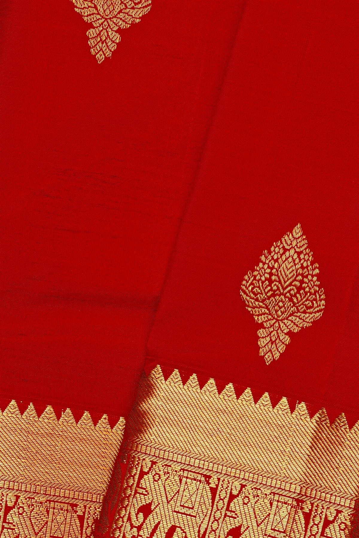 Kancheepuram Silk Red Saree With Traditional Border