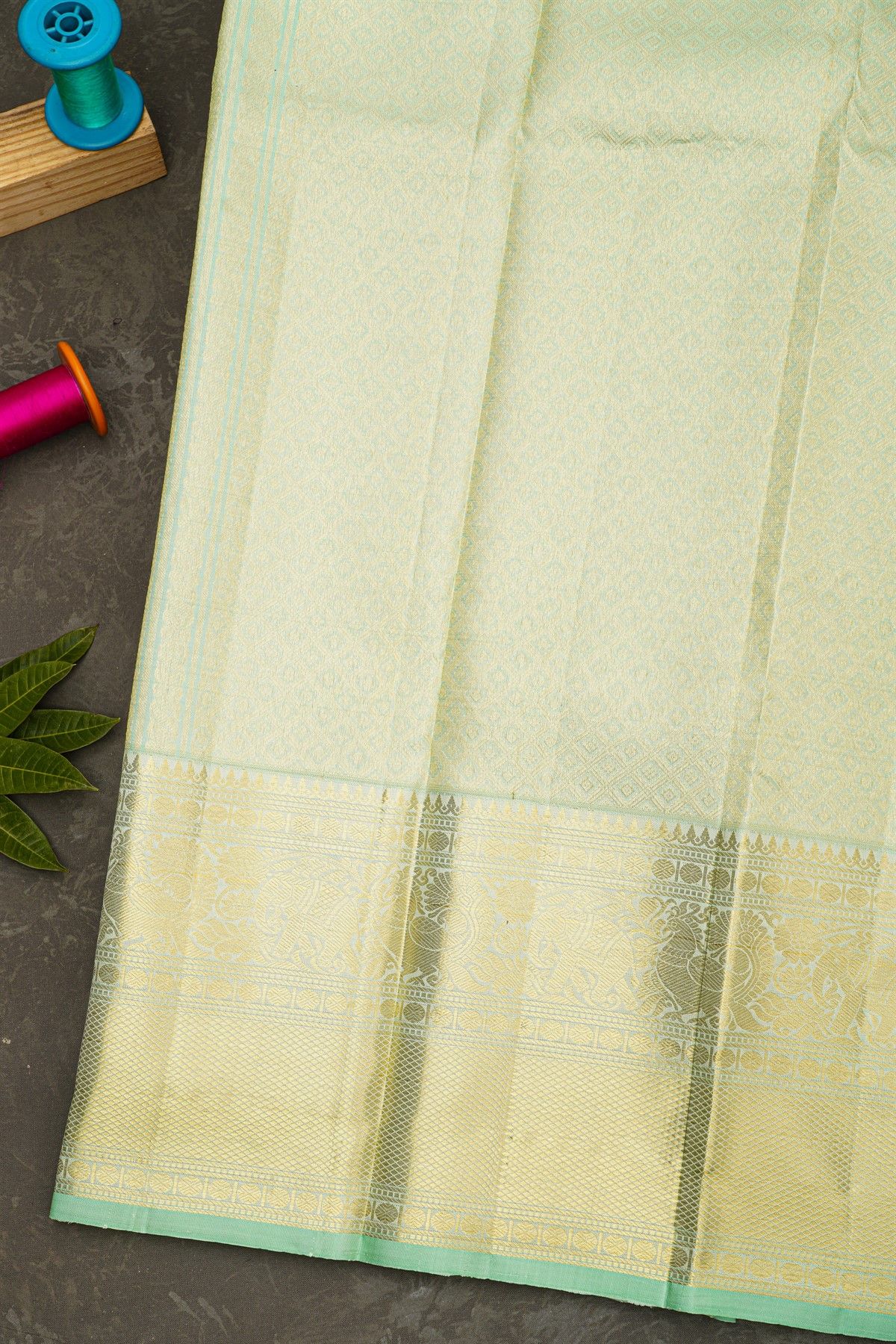 Kancheepuram Silk Mint Green Saree With Self Border
