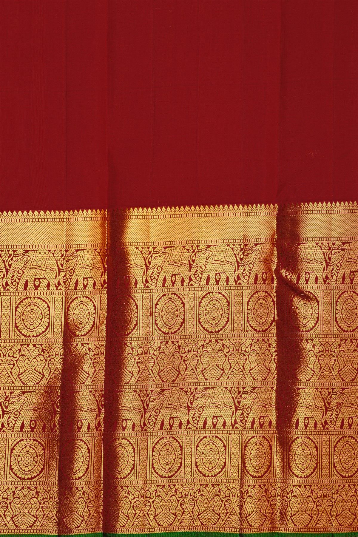Kancheepuram Silk Maroon Saree With Florals And Elephants Traditional Long Border