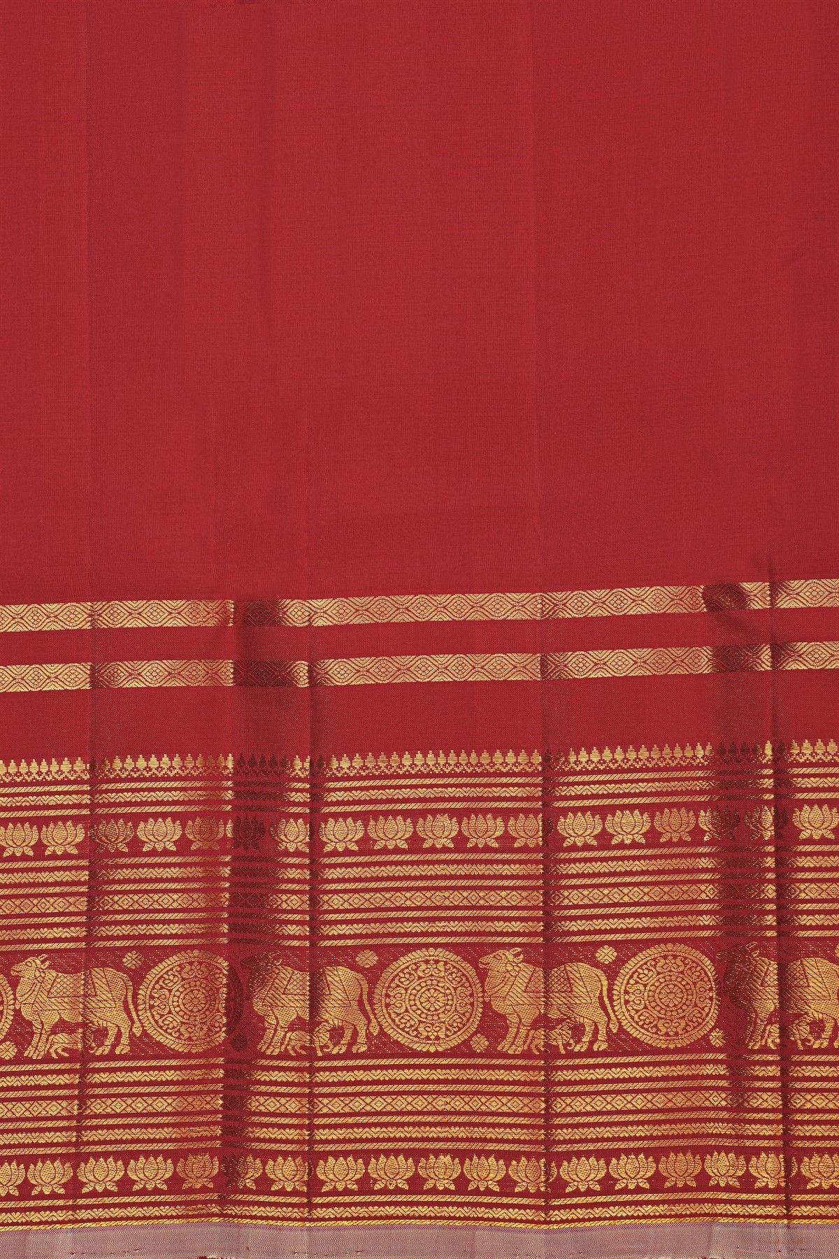 Kancheepuram Silk Red Saree With Florals And Pichwai Cows Border