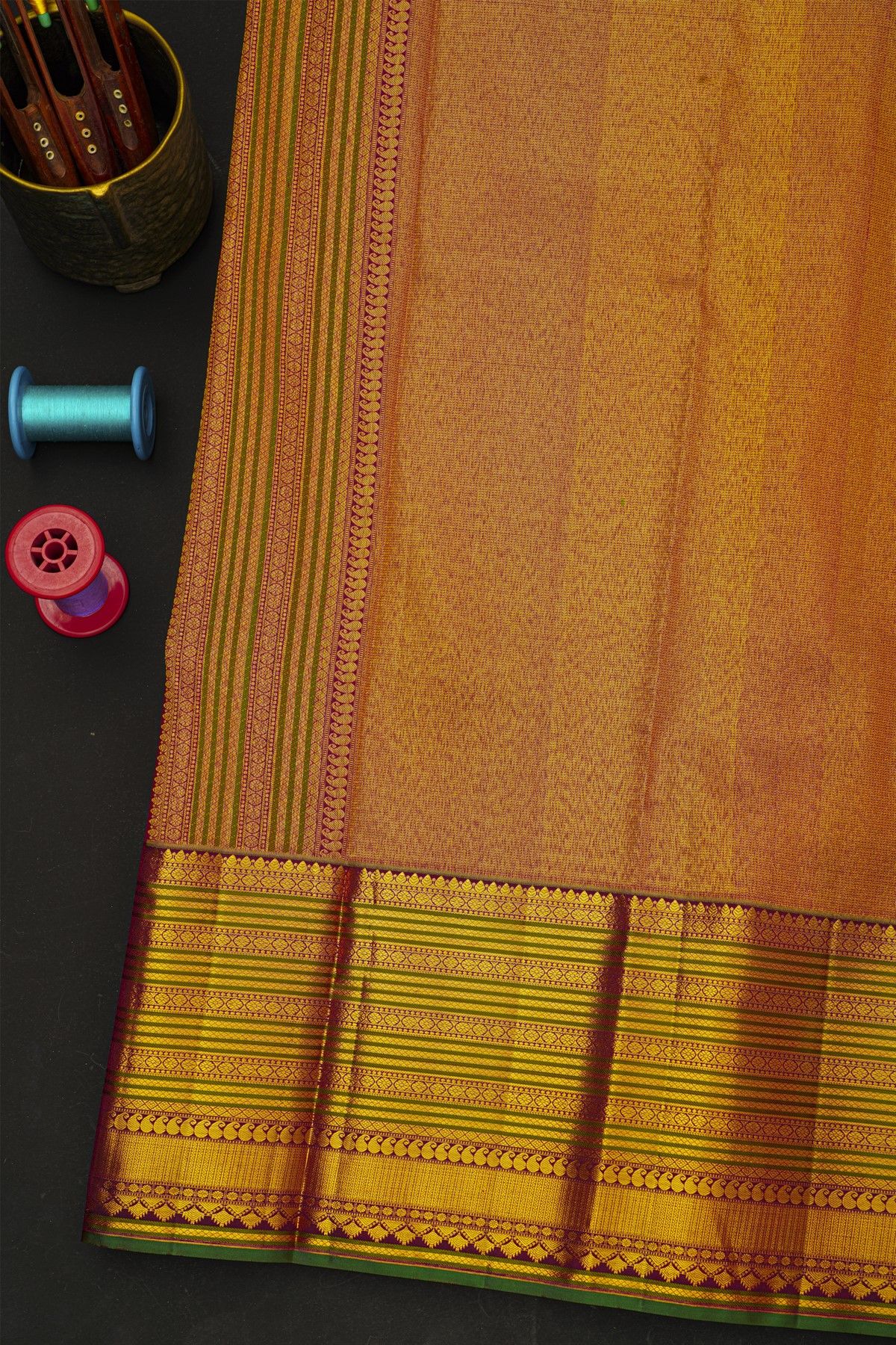 Kancheepuram Silk Pink Saree With Floral Buttis In Zari Checks Body