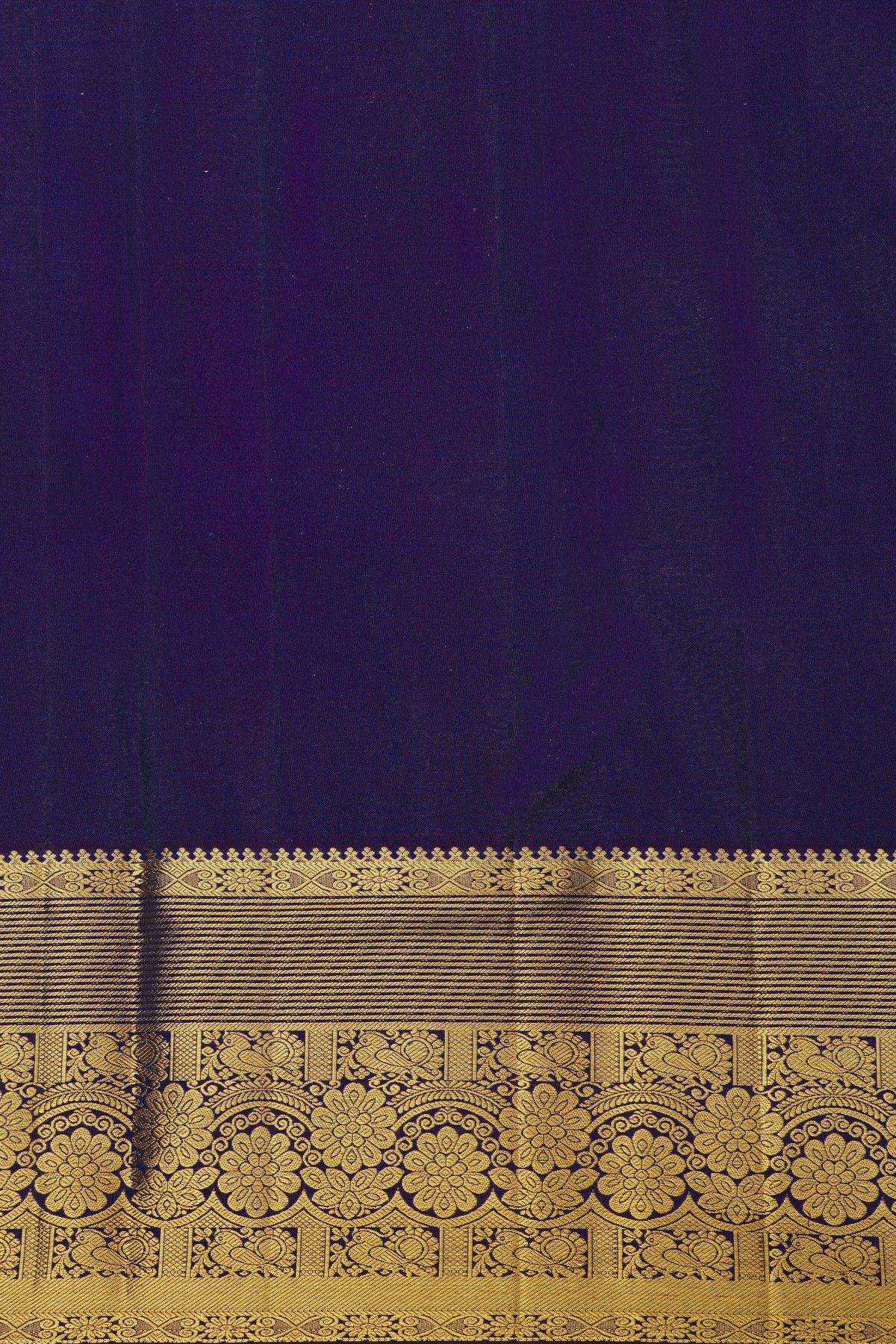 Kancheepuram Silk Navy Blue Saree With Florals And Leaves Jaal Border