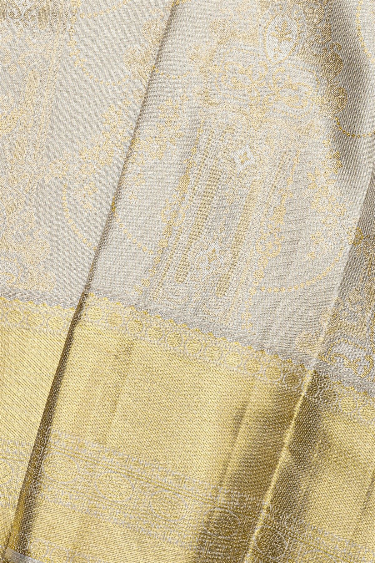 Kancheepuram Silk Off White Saree With Florals And Leaves Jaal Body