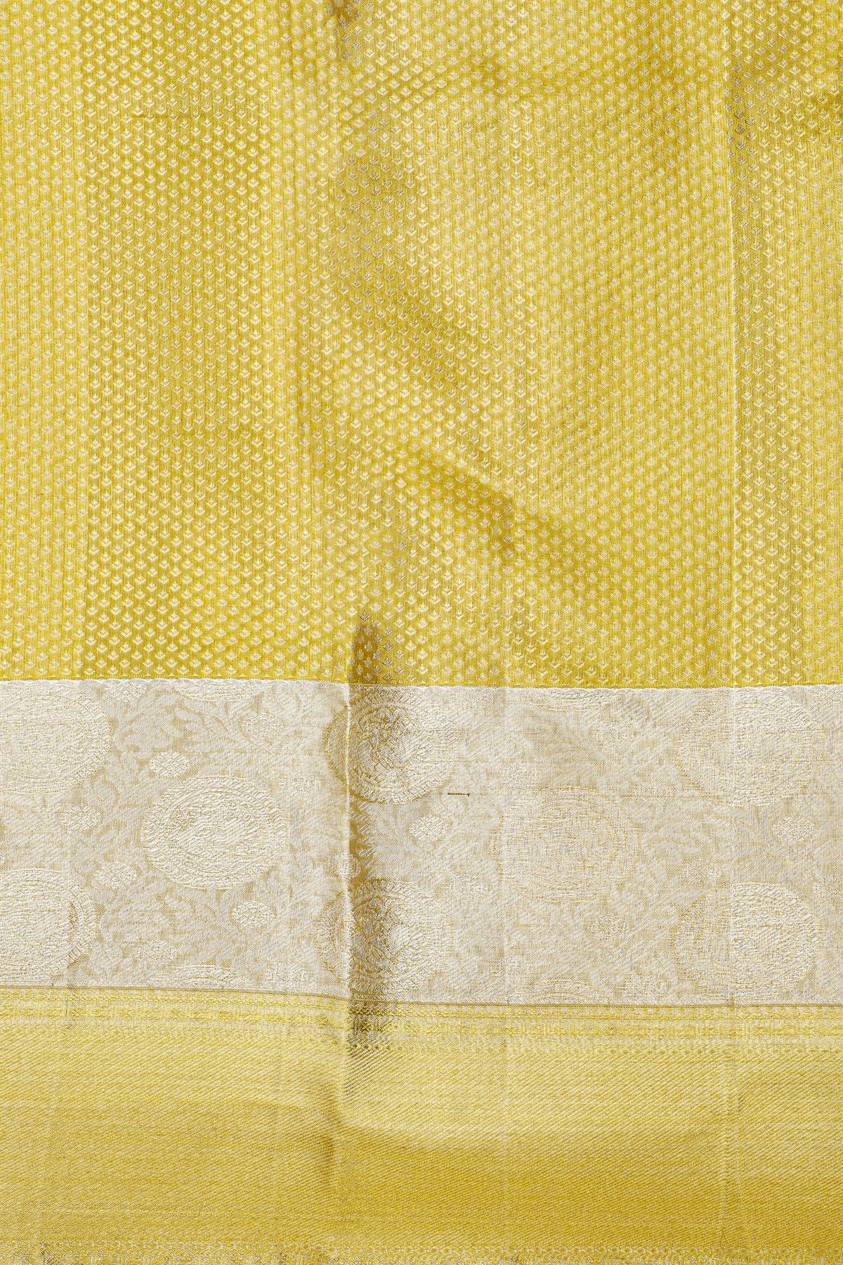 Kancheepuram Silk Gold Saree With Florals And Leaves In Meenakari Body