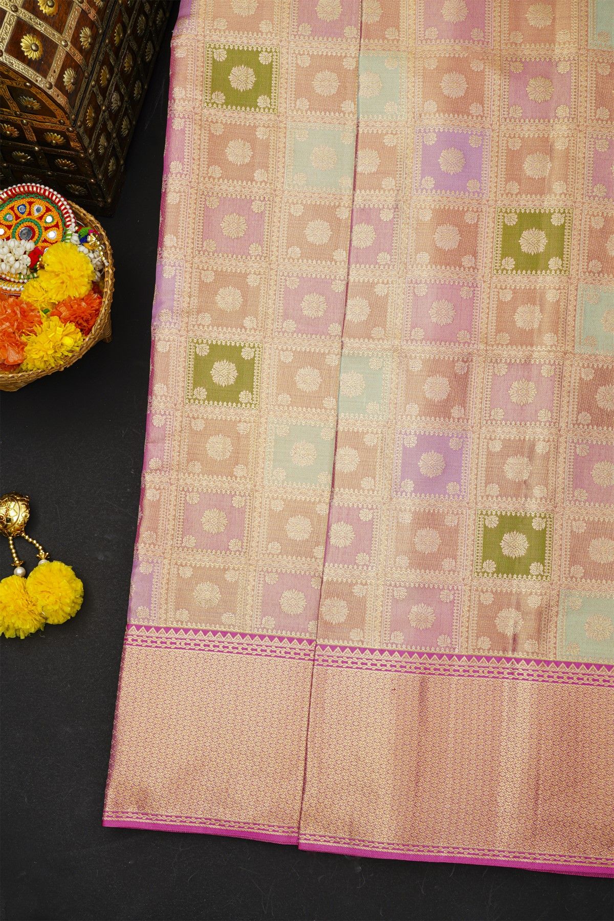 Kancheepuram Silk Multi Colour Saree With Rangkat Style Body