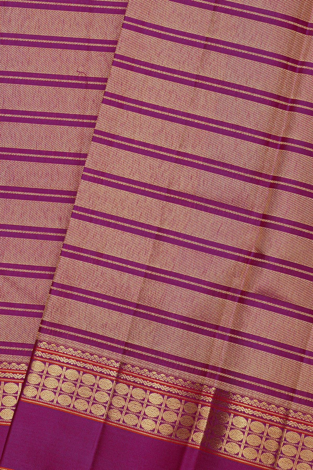 Kancheepuram Silk Purple Saree With Cross Lines Body And Gap Border