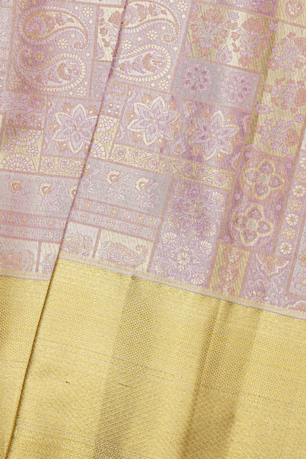 Kancheepuram Silk Lavender Saree With Florals In Meenakari Body