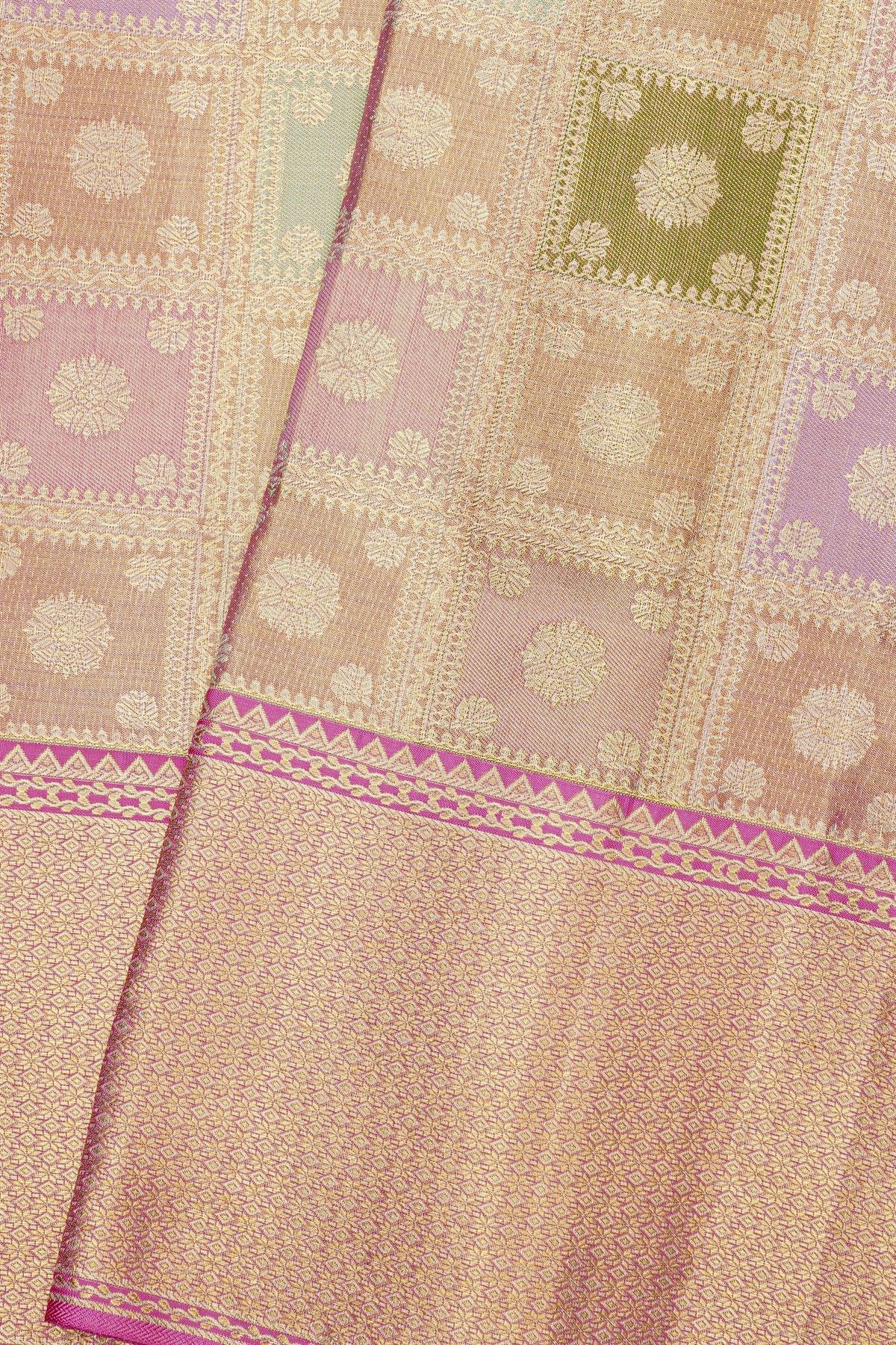 Kancheepuram Silk Multi Colour Saree With Diamonds And Floral Border