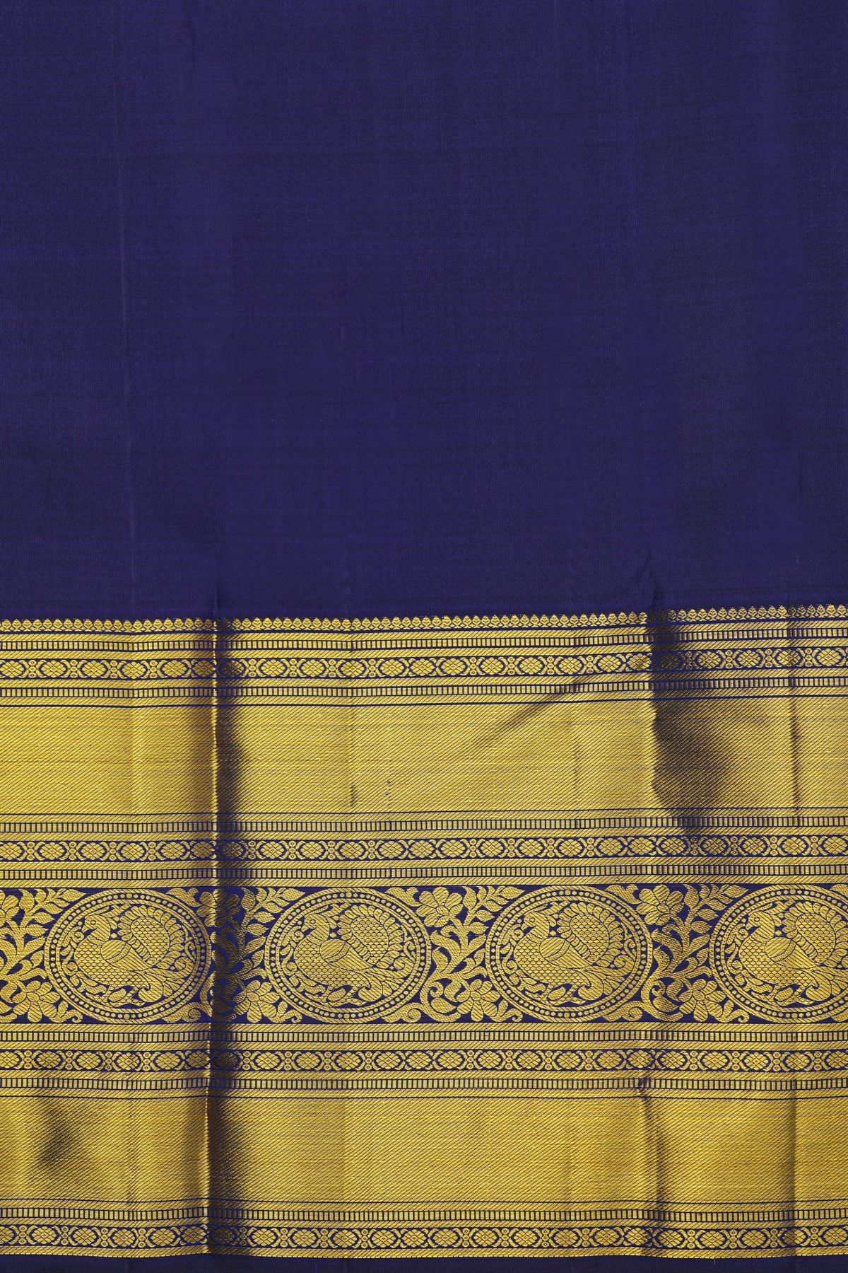 Kancheepuram Silk Blue Saree With Florals And Leaves In Zari Body