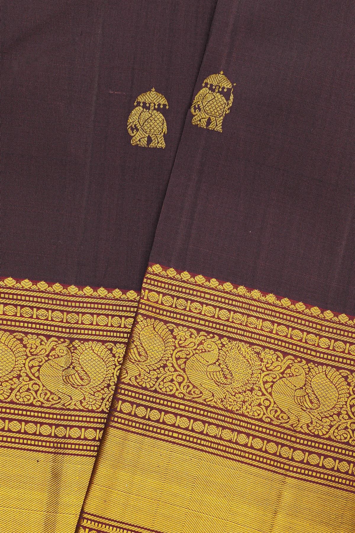 Kancheepuram Silk Wine Saree With Peacock Buttis Body