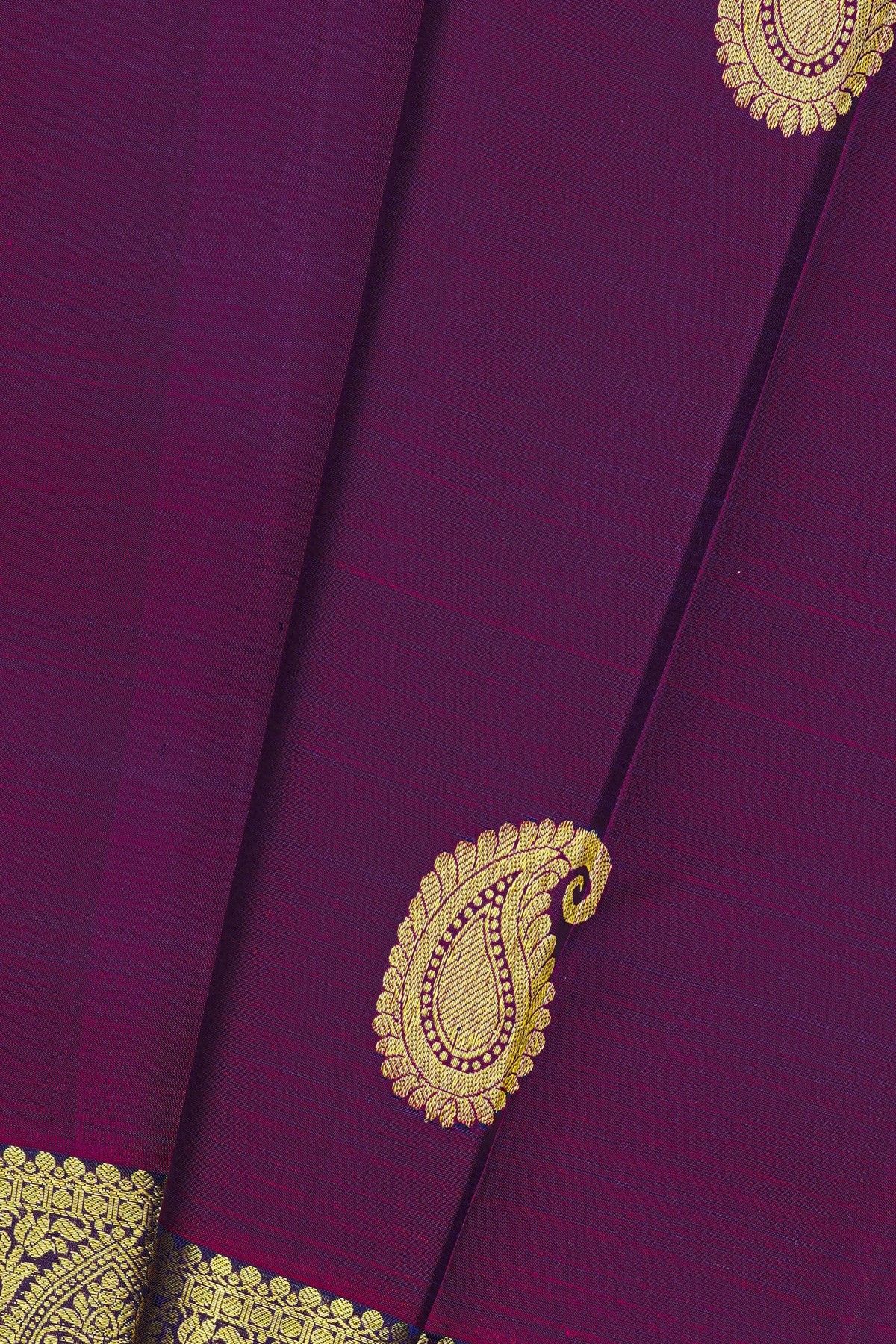 Kancheepuram Silk Purple Saree With Florals And Paisleys In Zari Body