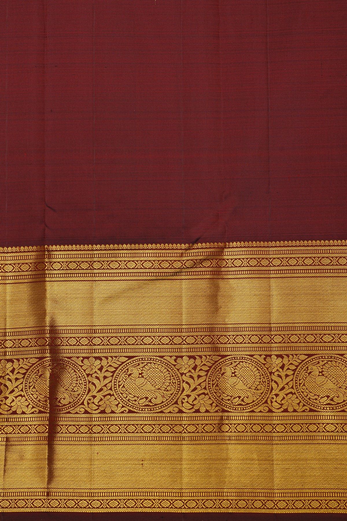 Kancheepuram Silk Red Saree With Florals And Leaves In Zari Body