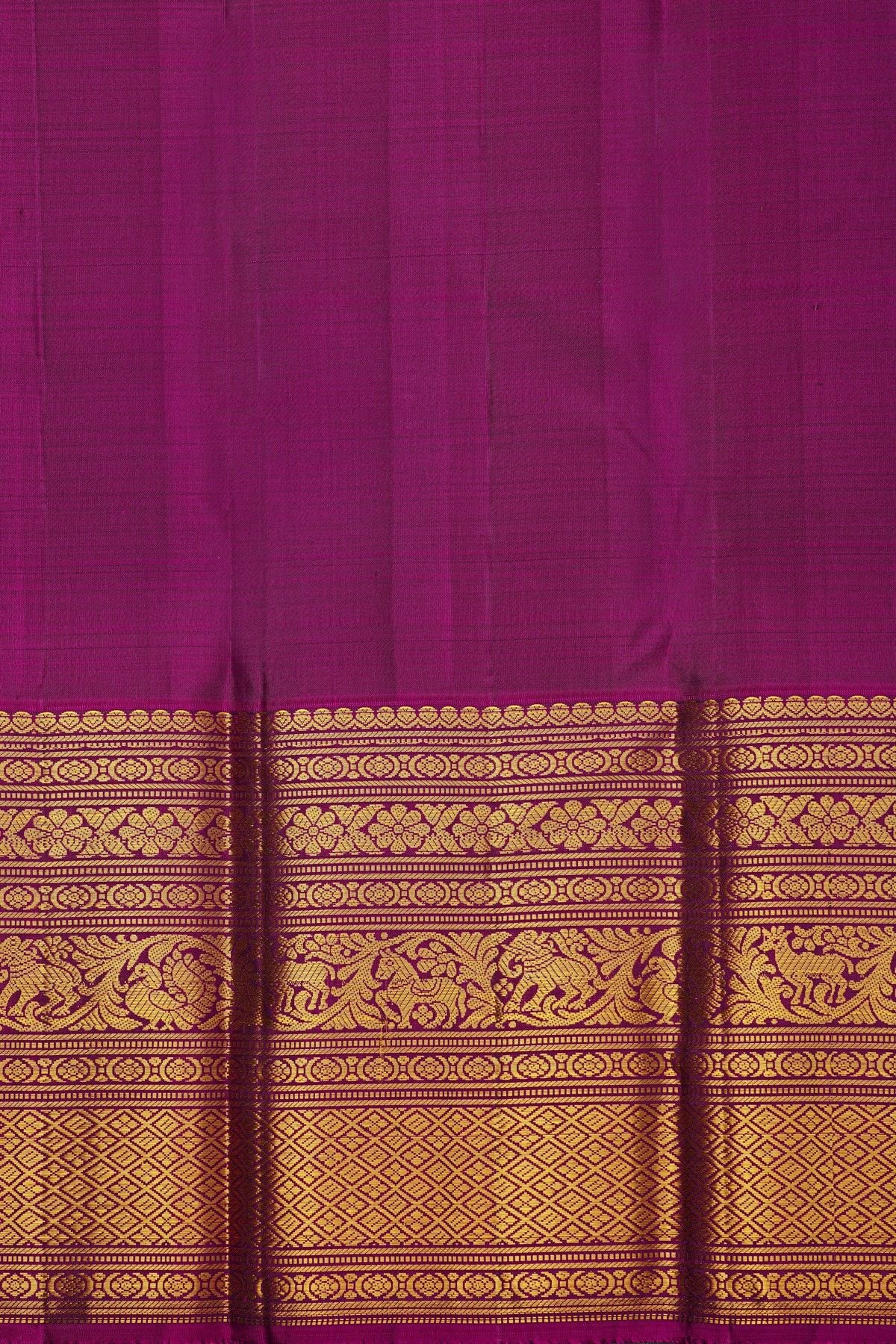 Kancheepuram Silk Bottle Green Saree With Florals And Buttis Body And Long Border