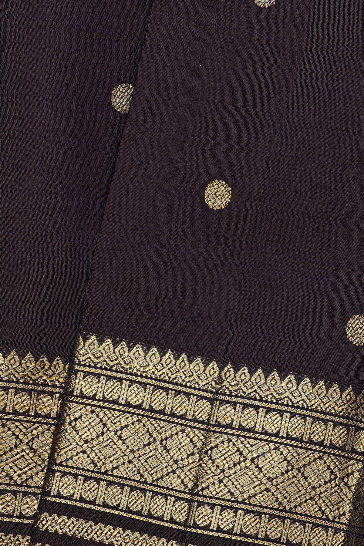 Kancheepuram Silk Navy Blue Saree With Florals And Leaves In Zari Body