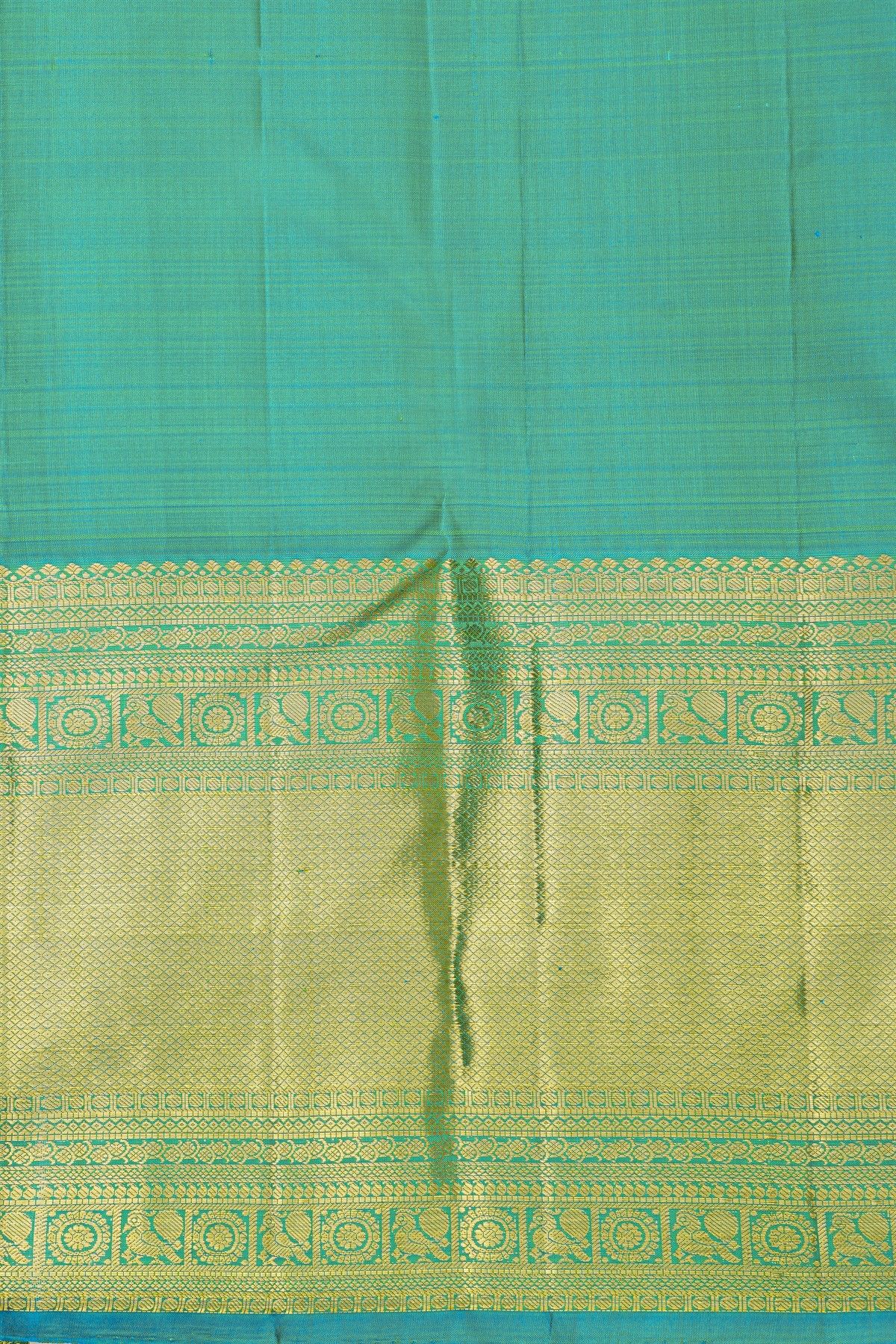 Kancheepuram Silk Green Saree With Florals And Leaves In Zari Body