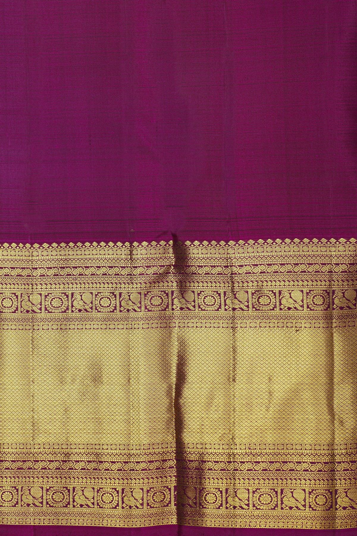 Kancheepuram Silk Bottle Green Saree With Florals And Leaves In Zari Body