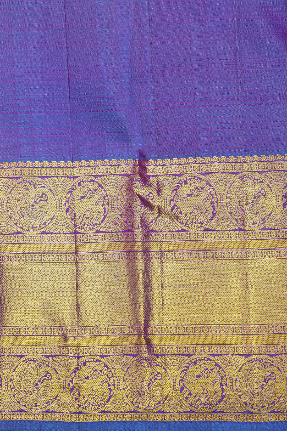 Kancheepuram Silk Peach Saree With Yalis And Peacocks With Diamonds Border