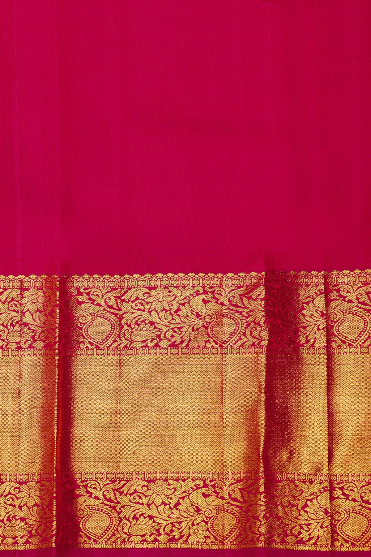 Kancheepuram Silk Rani Pink Saree With Florals And Leaves Jaal Border