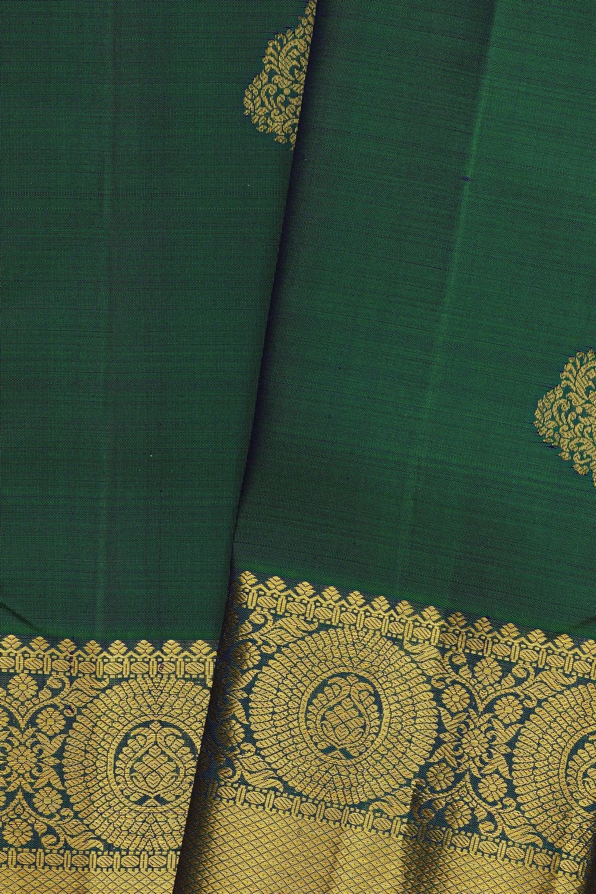 Kancheepuram Silk Peacock Green Saree With Florals And Buttis Body