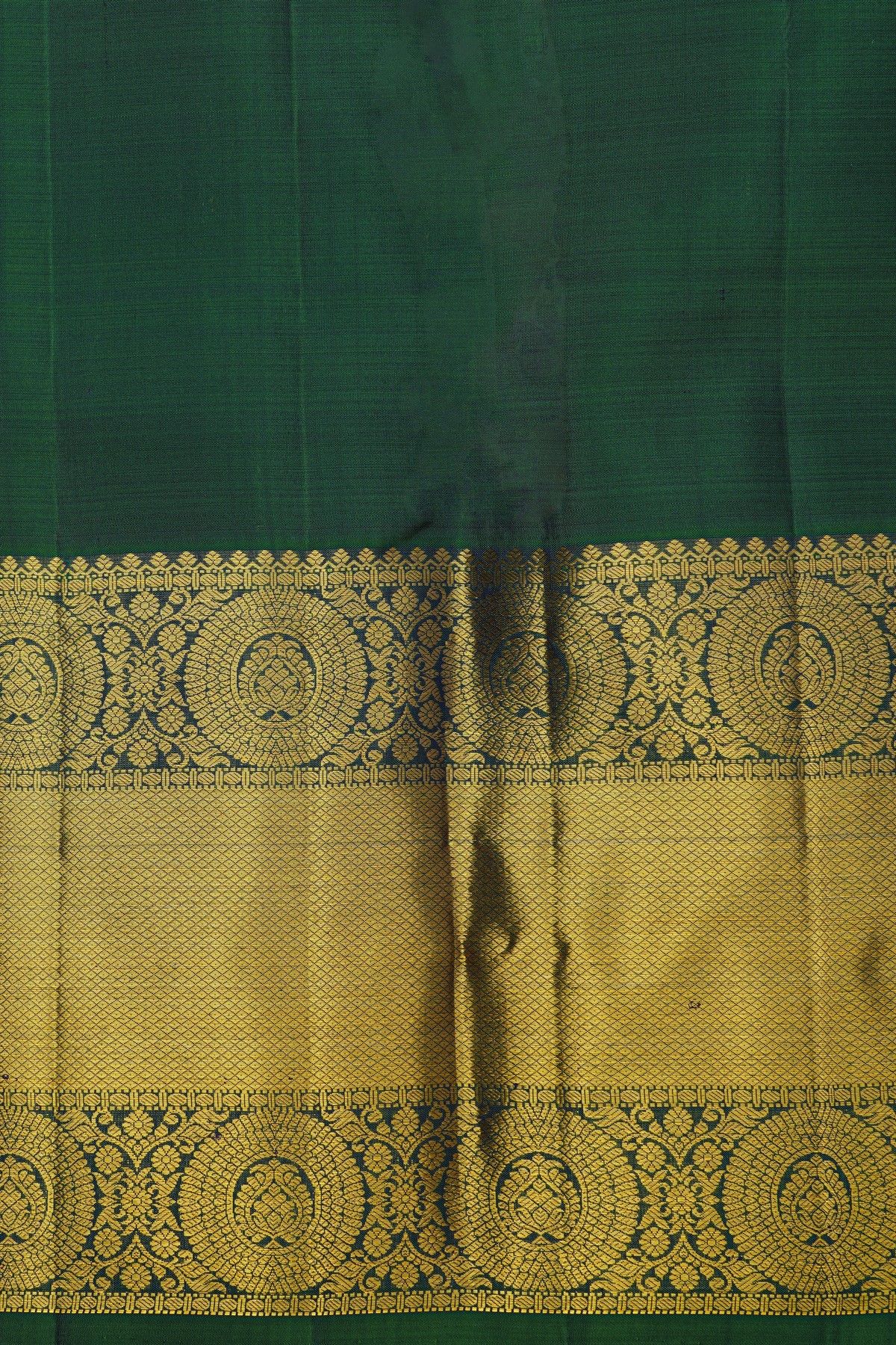 Kancheepuram Silk Peacock Green Saree With Florals And Buttis Body