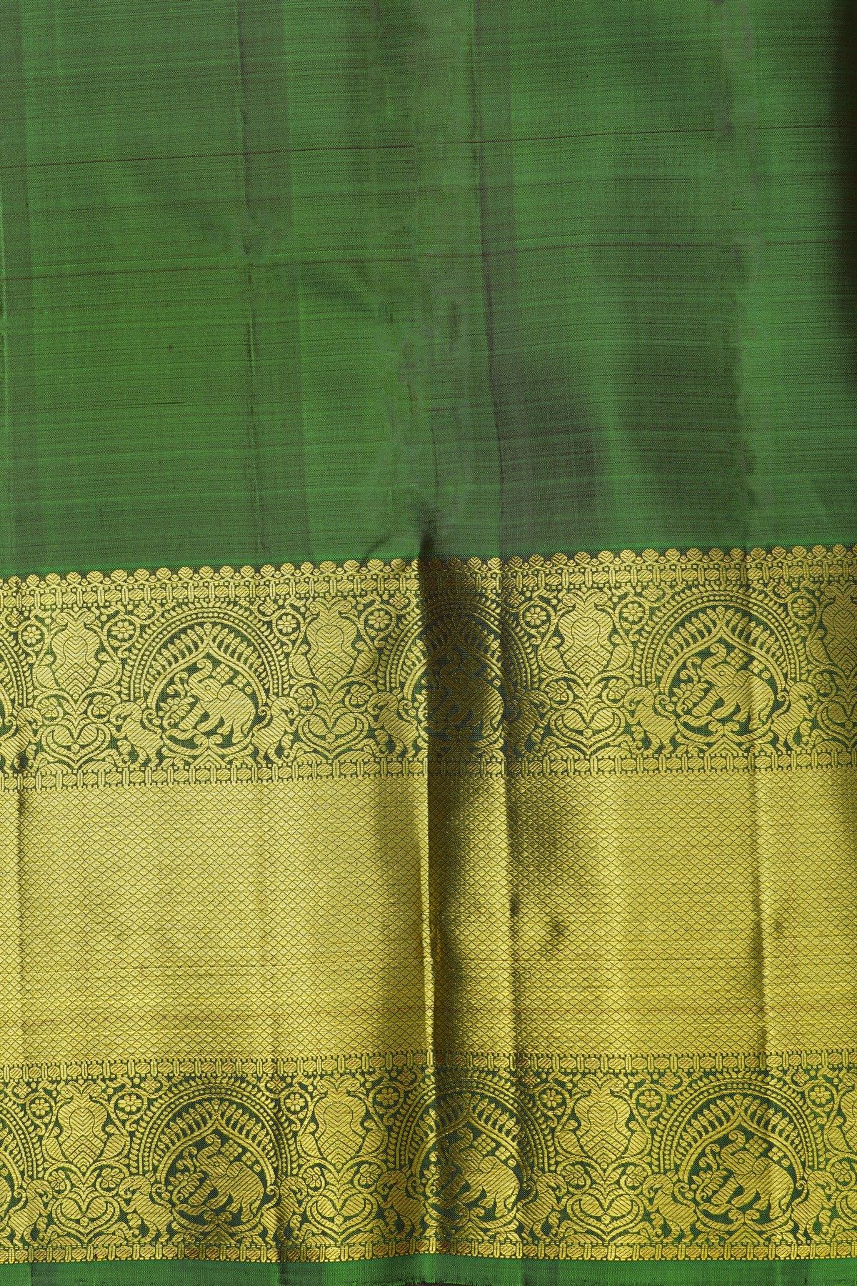 Kancheepuram Silk Bottle Green Saree With Long Self Border