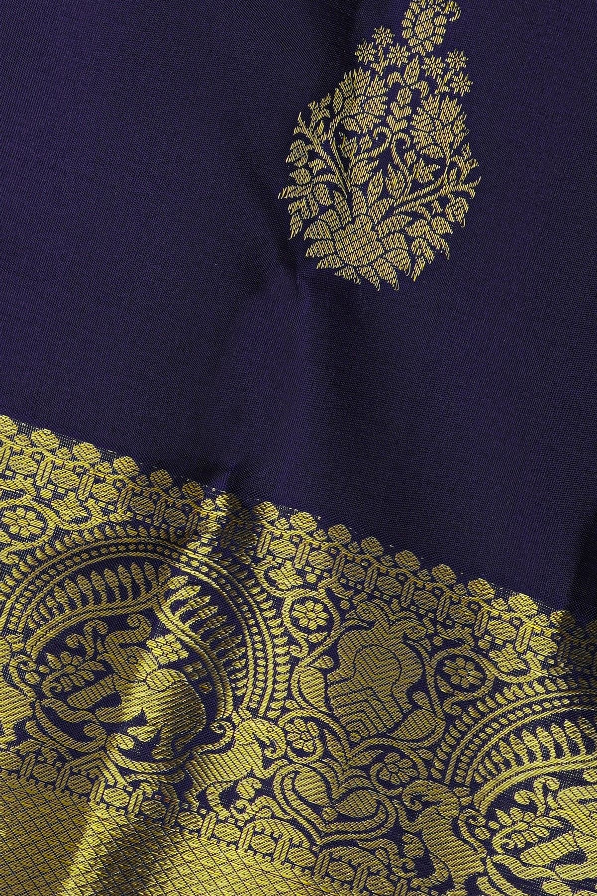 Kancheepuram Silk Royal Blue Saree With Florals And Buttis Body