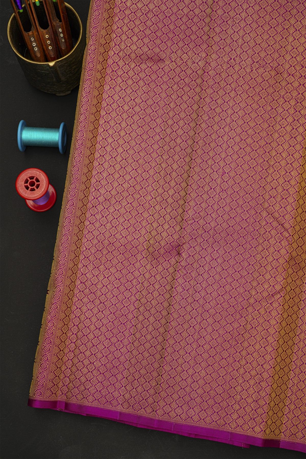 Kancheepuram Silk Bottle Green Saree With Floral Leaves And Temple Border