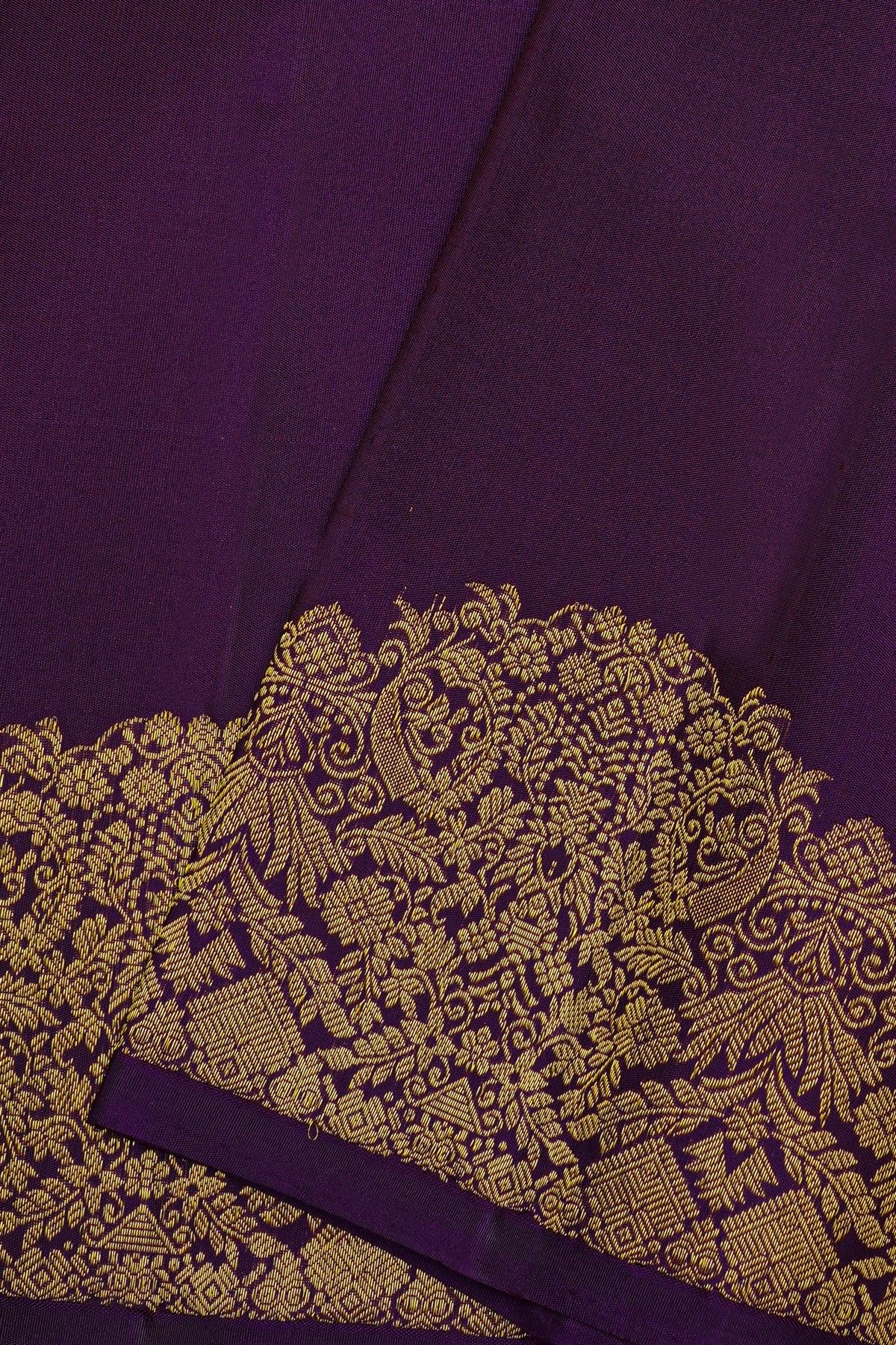 Kancheepuram Silk Purple Saree With Florals Jaal Turning Border