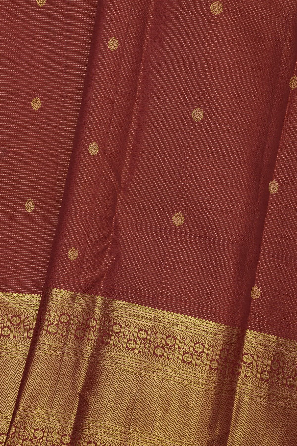 Kancheepuram Silk Maroon Saree With Zari Lines And Floral Buttis Body