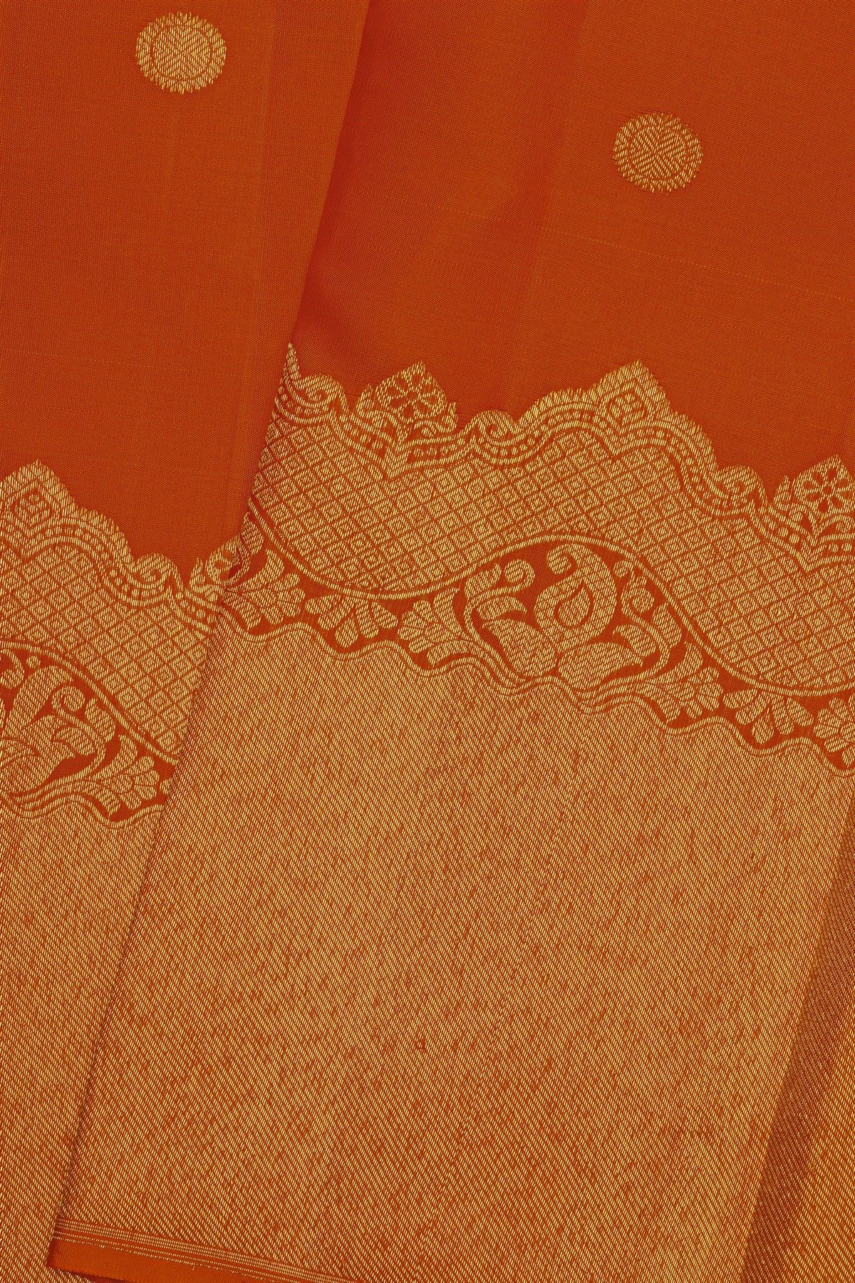 Kancheepuram Silk Orange Saree With Florals And Buttis Body