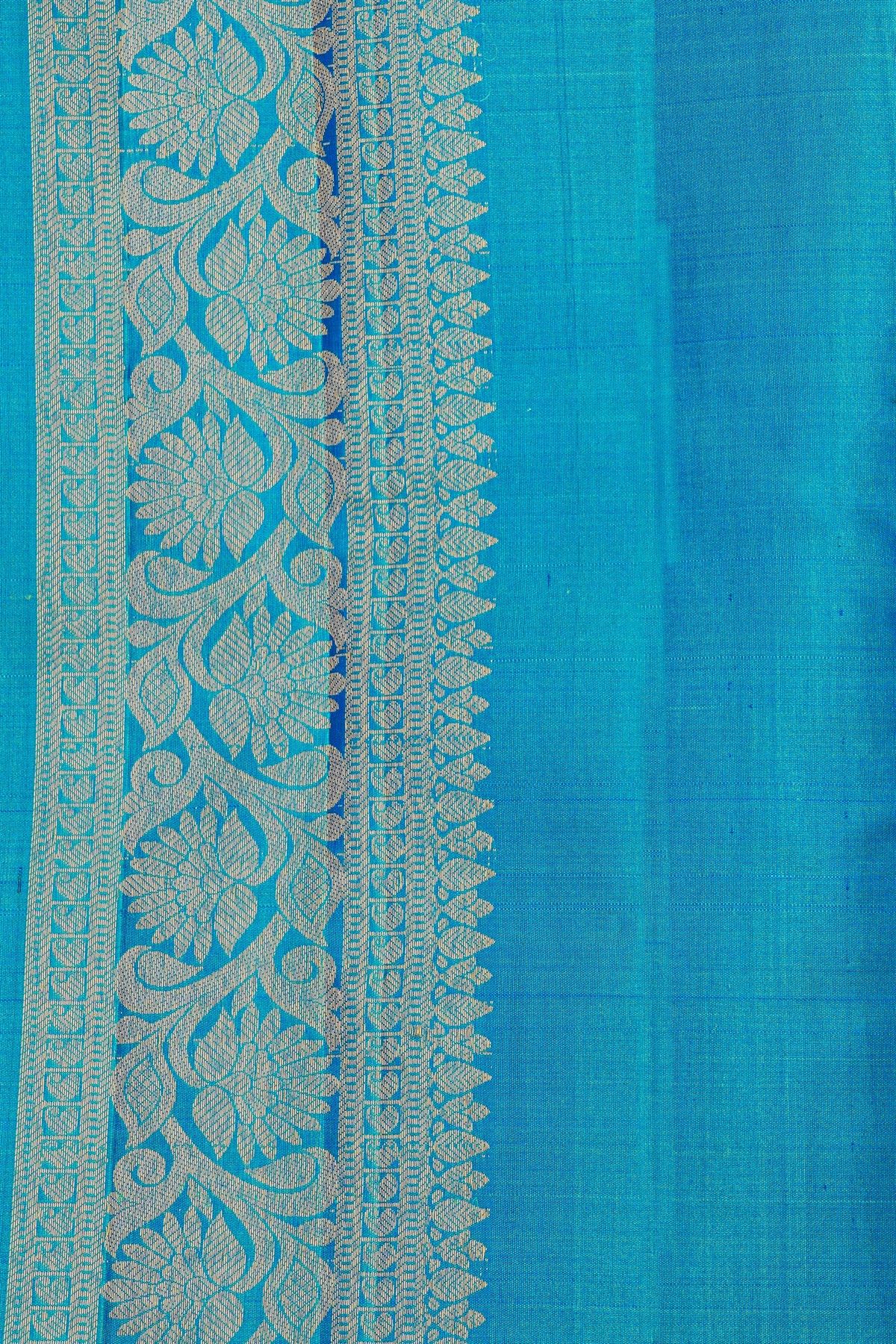 Kancheepuram Silk Turquoise Blue Saree With Pallaki Design Border