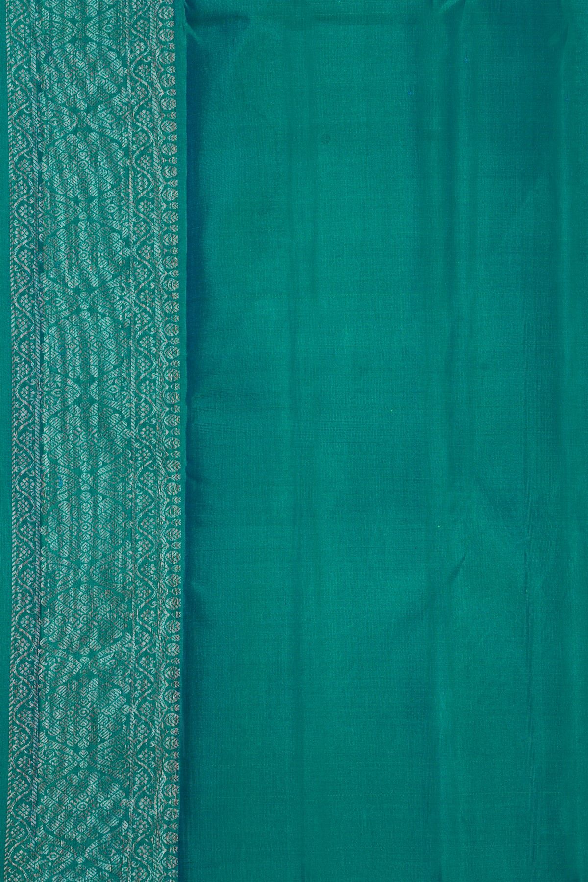 Kancheepuram Silk Sea Green Saree With Florals And Leaves Jaal Border