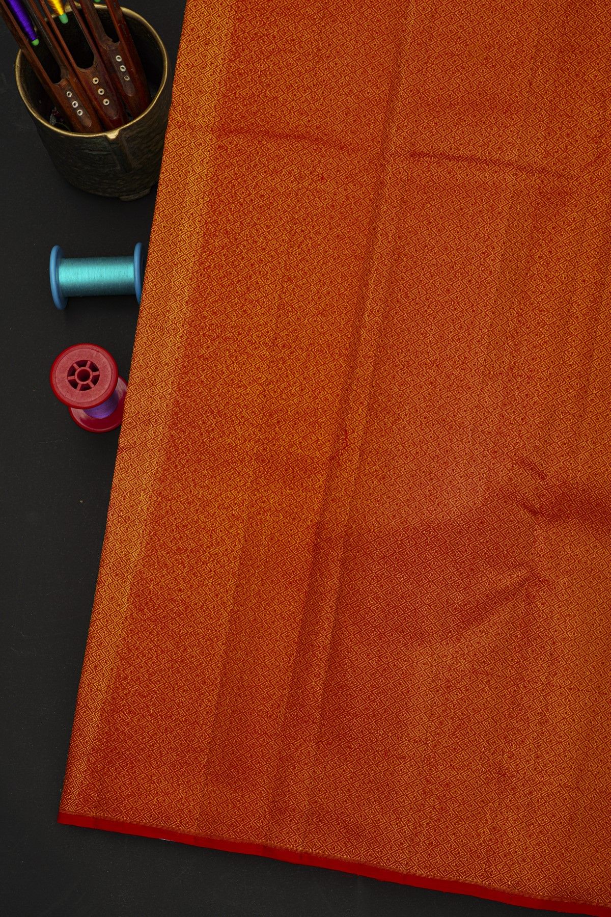 Kancheepuram Silk Red Saree With Florals And Paisleys In Zari Body And Turning Border