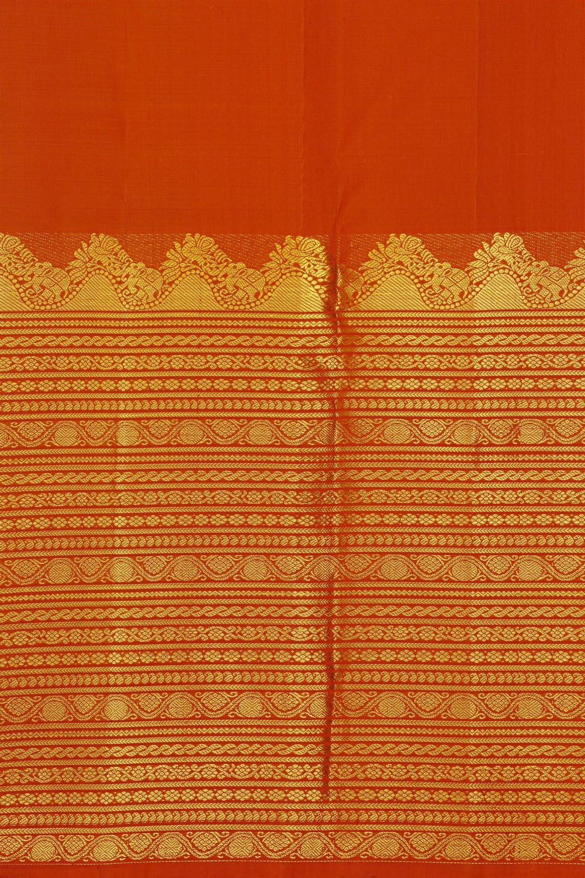 Kancheepuram Silk Orange Saree With Florals And Peacocks In Zari Body