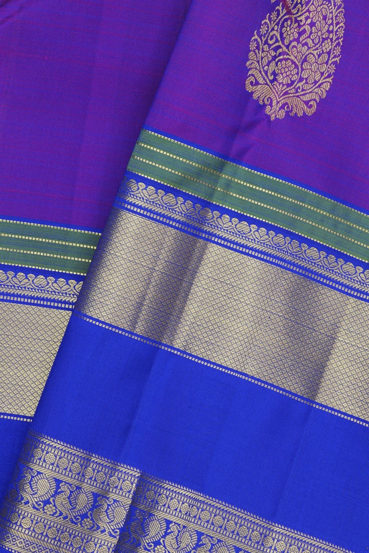 Kancheepuram Silk Purple Saree With Florals And Paisleys In Zari Body