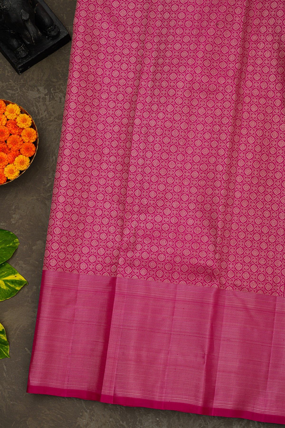 Kancheepuram Silk Blush Pink Saree With Elephants And Peacock Buttis Body