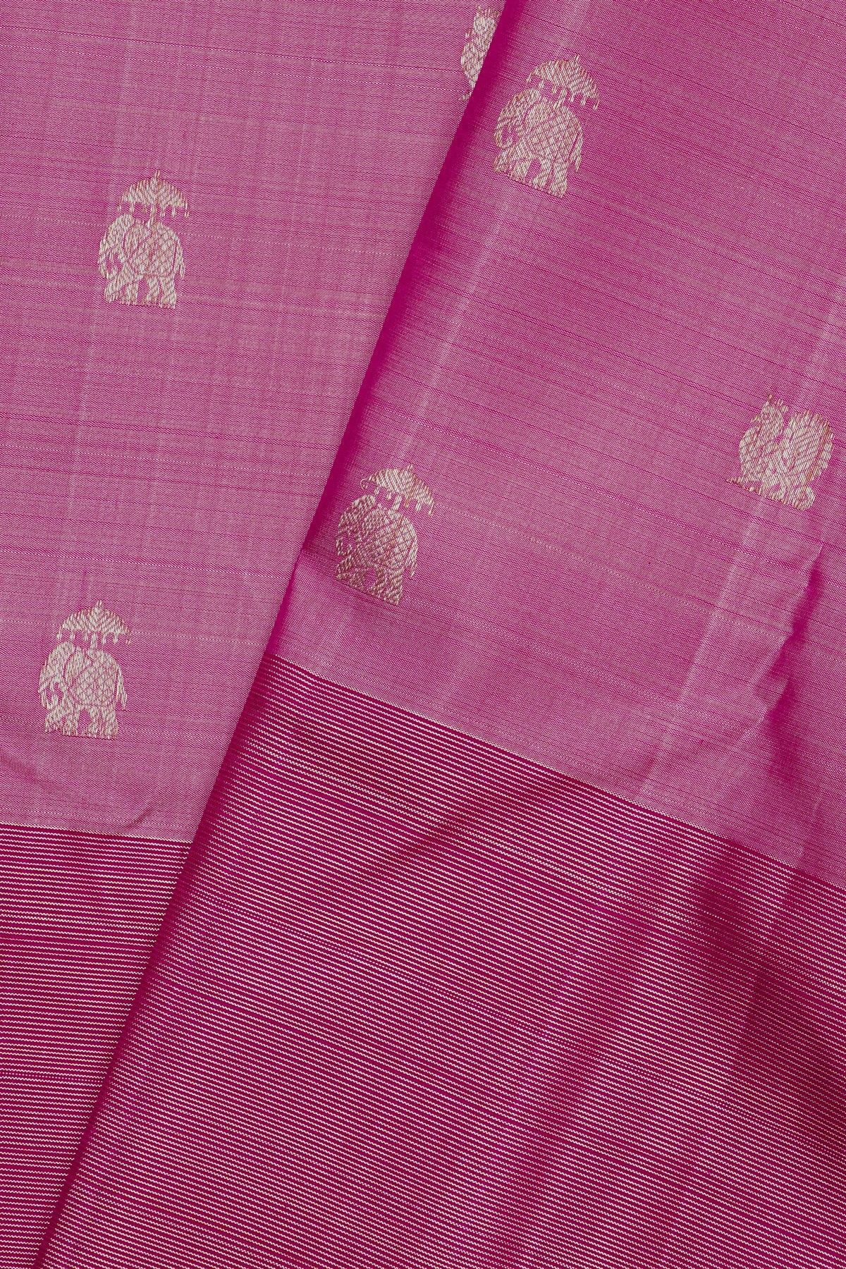 Kancheepuram Silk Blush Pink Saree With Elephants And Peacock Buttis Body