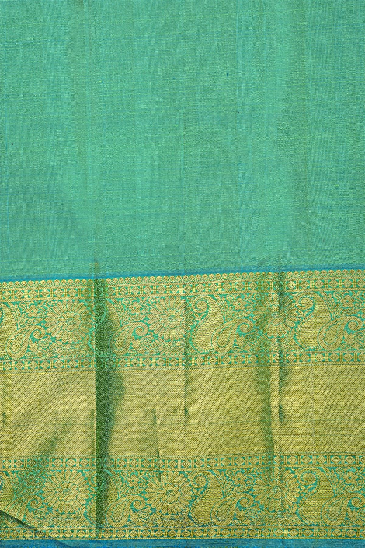 Kancheepuram Silk Parrot Green Saree With Paisleys And Cross Lines Border