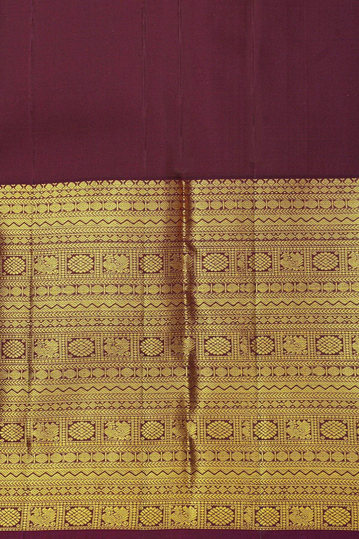Kancheepuram Silk Mustard Saree With Florals And Peacocks In Zari Body