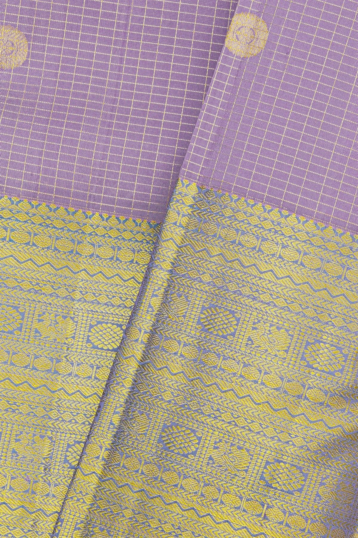 Kancheepuram Silk Lavender Saree With Florals In Zari Checks Body