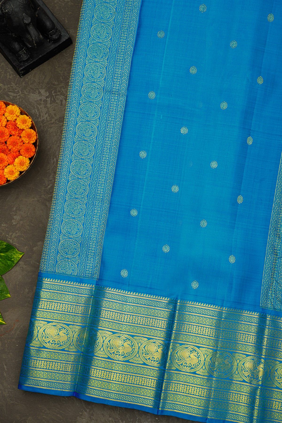 Kancheepuram Silk Dual Colour Saree With Zari Checks Florals And Buttis Body