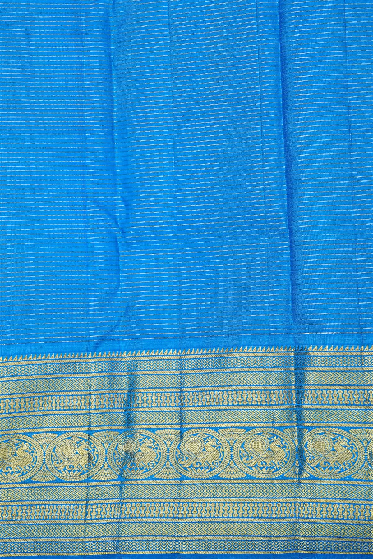 Kancheepuram Silk Ice Blue Saree With Florals And Peacocks Border