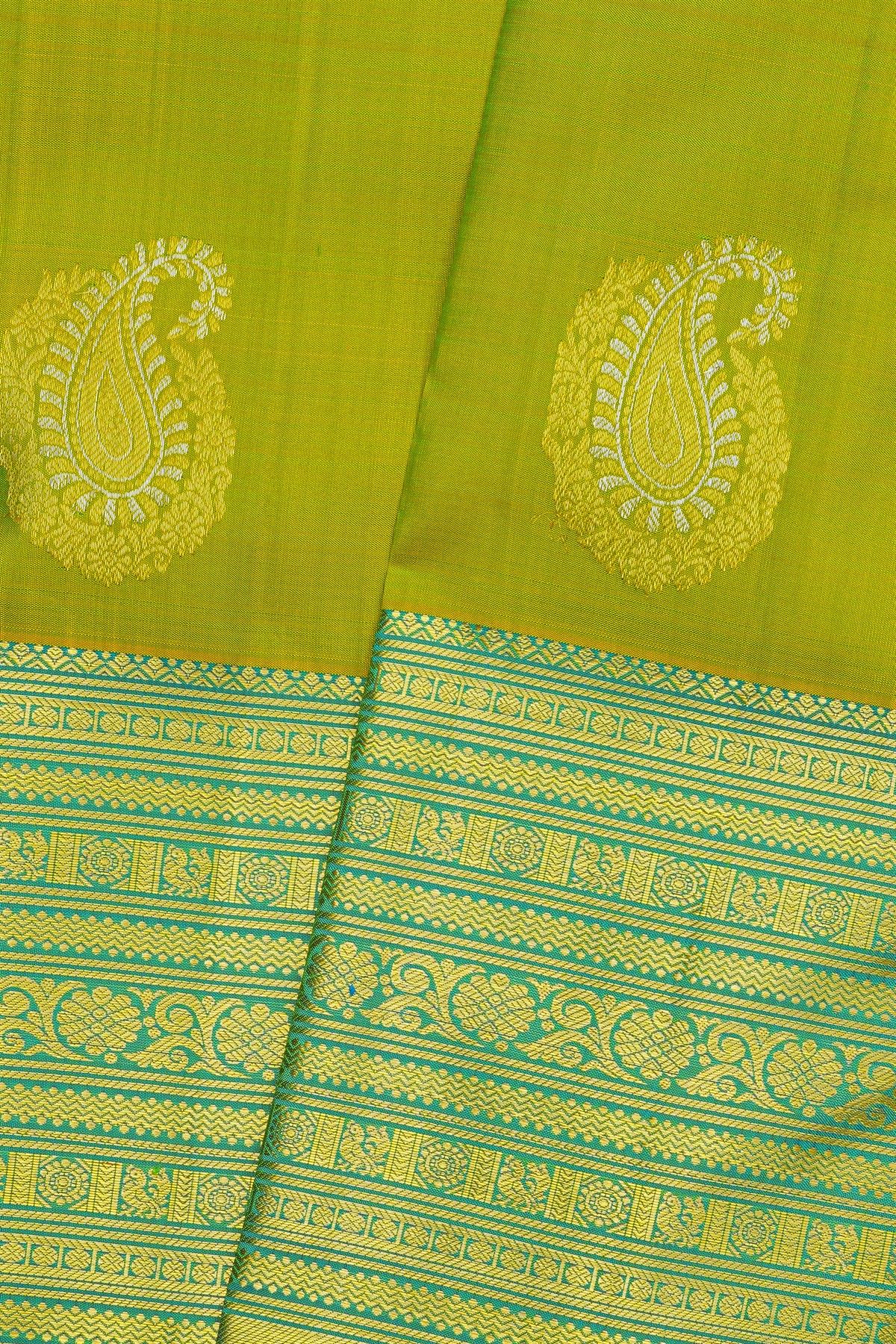 Kancheepuram Silk Green Saree With Florals And Paisleys In Zari Body