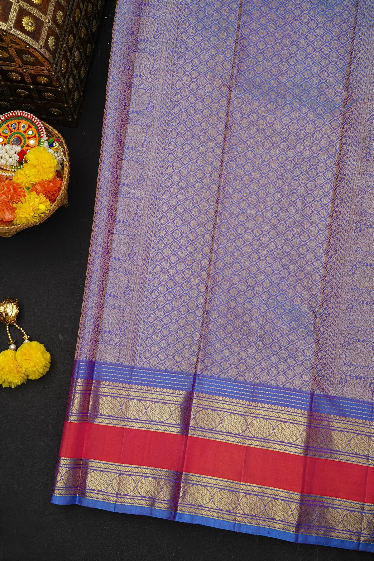 Kancheepuram Silk Rani Pink Saree With Floral Buttis Body
