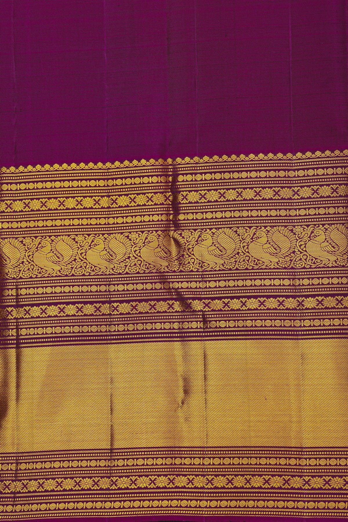 Kancheepuram Silk Bottle Green Saree With Peacocks And Elephants In Zari Body And Traditional Border